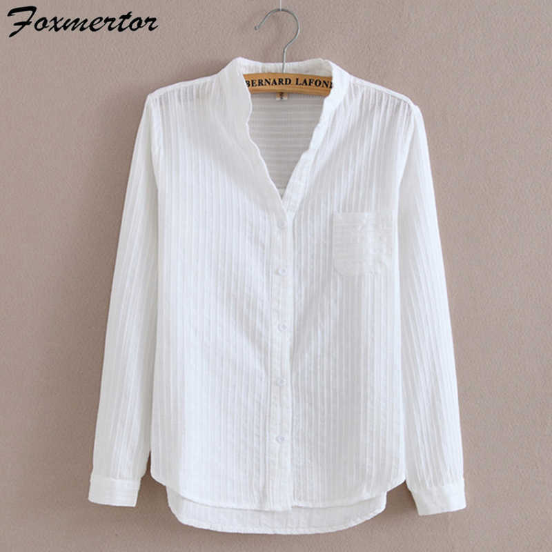 Foxmertor 100% Cotton Shirt White Blouse Spring Autumn Blouses Shirts Women Long Sleeve Casual Tops Solid Pocket Blusas #66 210708, 3272
Foxmertor 100% Cotton Shirt White Blouse Spring Autumn Blouses Shirts Women Long Sleeve Casual Tops Solid Pocket Blusas #66 210708, 3272