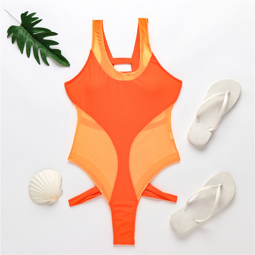 Neon Pink Orange Bodysuit Swimsuit Sexy Sport Monokini Push Up Padded High Cut Bathing Suit Women Swimwear S-L 210520