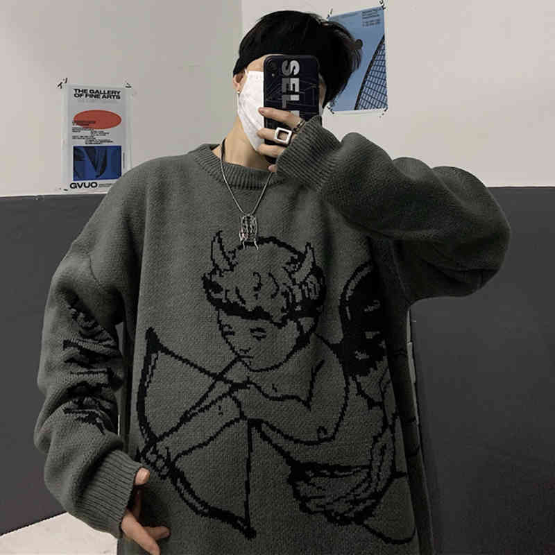 Sweaters Women Streetwear Knitted Pullover Angel Print Fashion Hip Hop Spring Autumn Harajuku Oversized Outwear Jumpers 210519