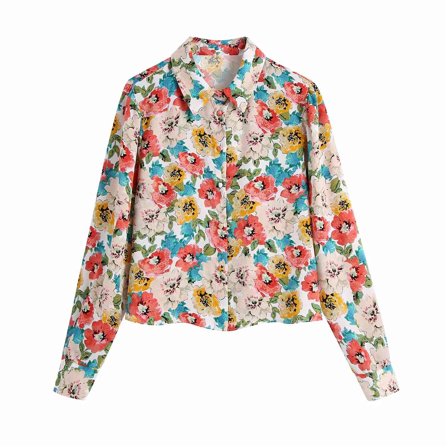 Women Colorful Floral Print Loose Casual Shirt Female Turndown Collar Long Sleeve Blouse Lady Tops Blusas S8799 210430