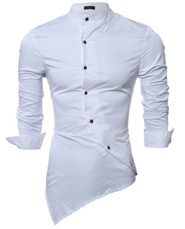 Men Shirt 2021 Male Long Sleeve Shirts Casual Mens Personality Oblique Single-Breasted Slim Fit Dress 4 Men's