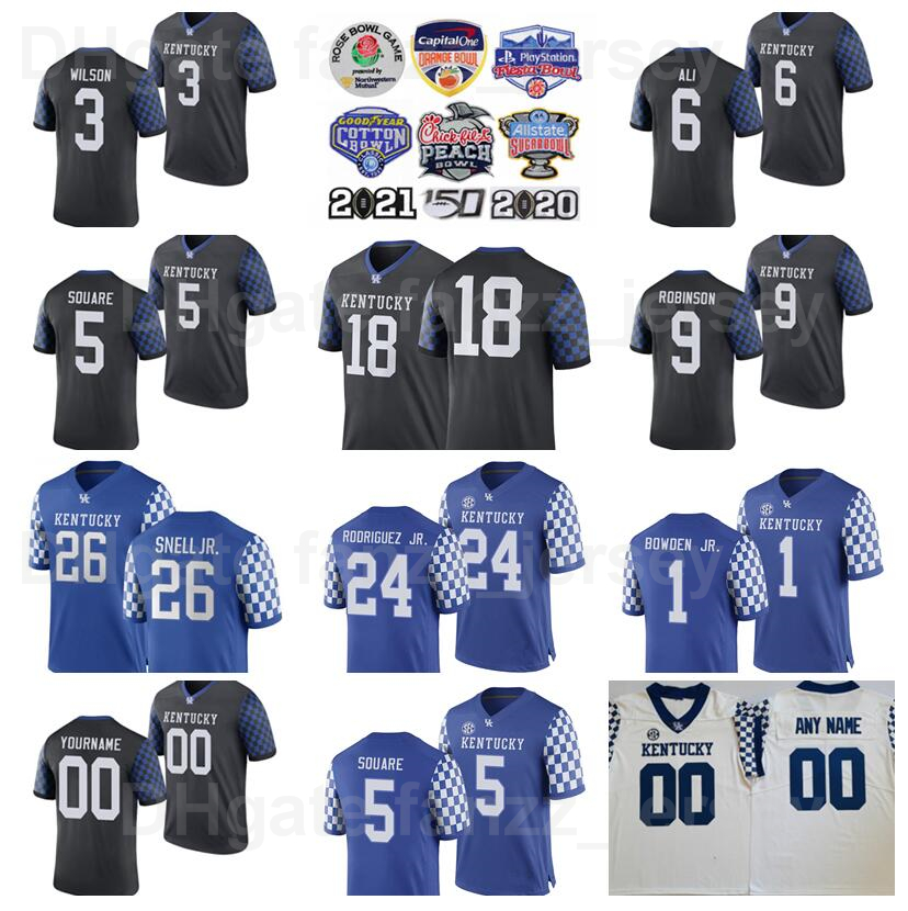 NCAA Football College 3 Terry Wilson Jersey Kentucky Wildcats 12 Sawyer Smith 1 Lynn Bowden Jr 26 Benny Snell 15 Stephen Johnson 18 Stanley Williams University Man, Blue