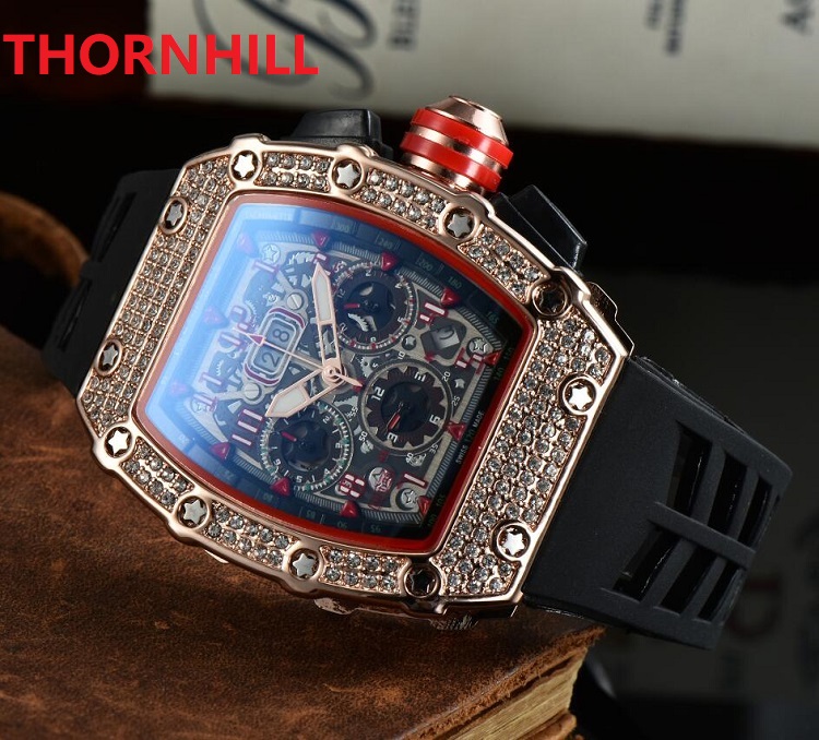 Automatic Clock Gift watch stopwatch rubber silicone mens skeleton dial watches crime premium Famous classic designer Luxury Crystal Diamonds Men Wristwatches, As pic