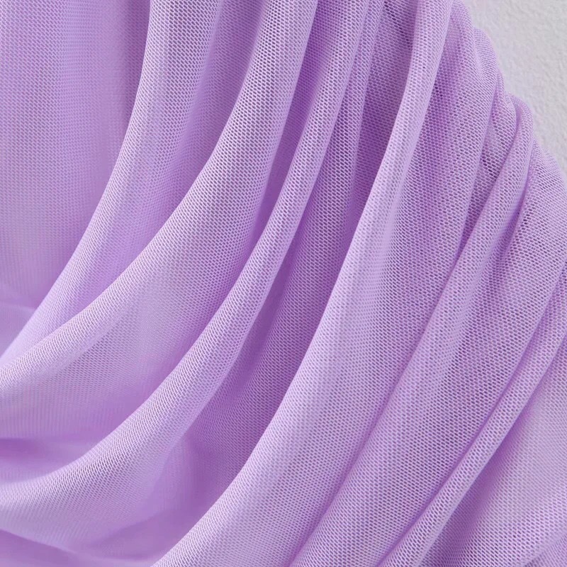Sexy Ruched Lavender Spliced Mesh Summer Dress Slash Collar Spaghetti Strap Stretch Women Party Dresses Draped Vestidos 210429