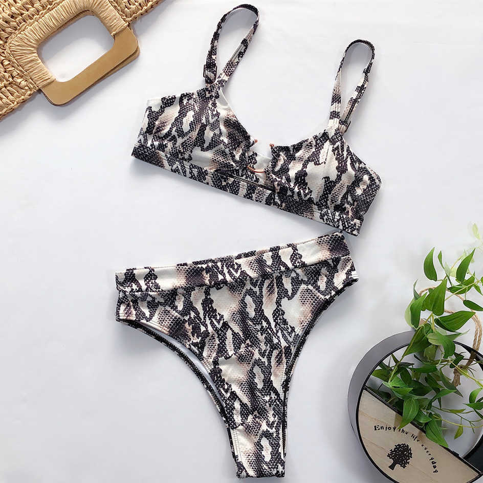 Sexy Swimsuit Women High Waist Bikini Micro Leg Swimming Suit for Bathing Snake Print Swimwear Bikinis Set 210625 - view 6