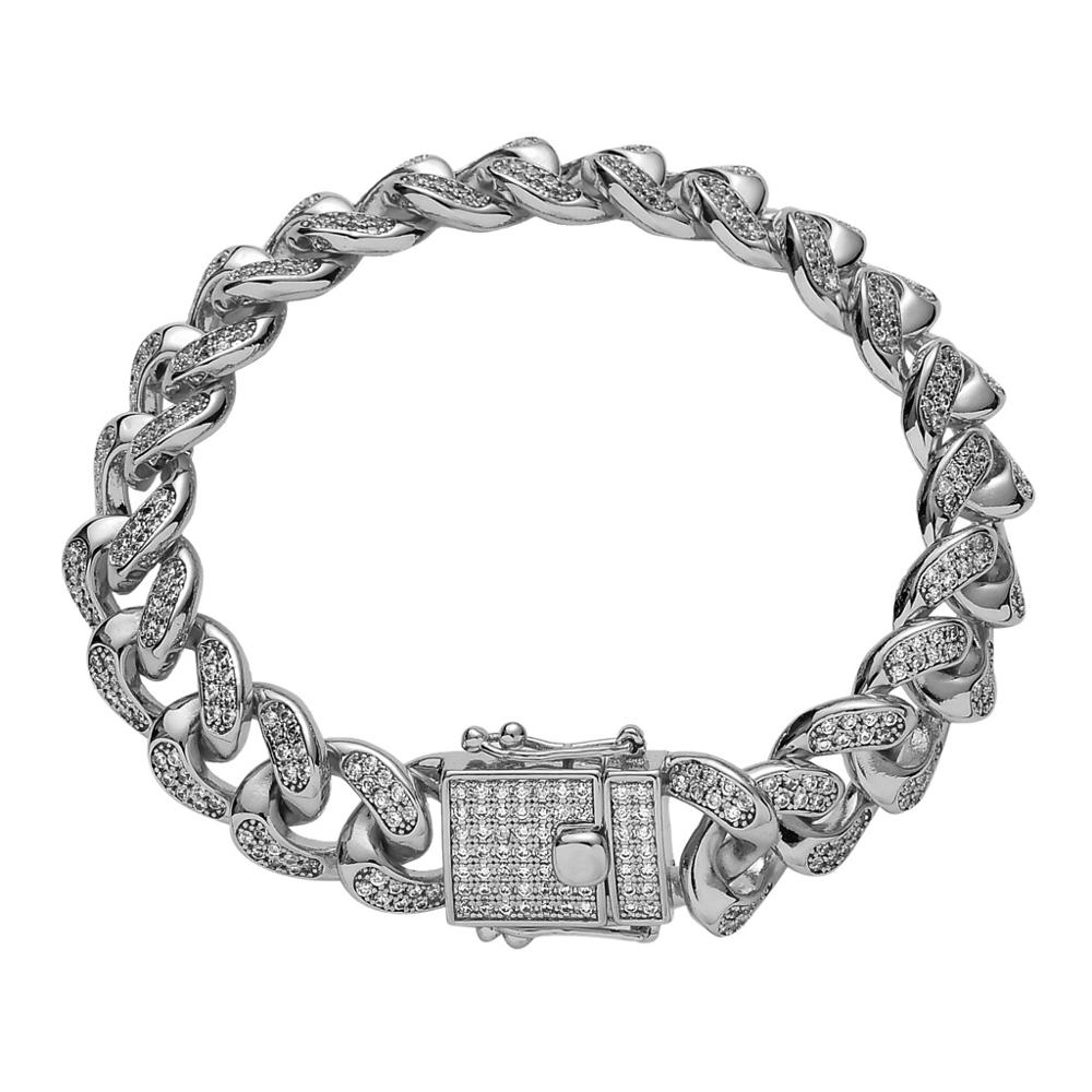 New Fashion Iced Out CZ Miami Cuban Link Chain Bracelet 18K Real Gold Hip hop Jewelry for Men Pulseira Cubic Zirconia Curb Wristband Bijoux punk Rock 