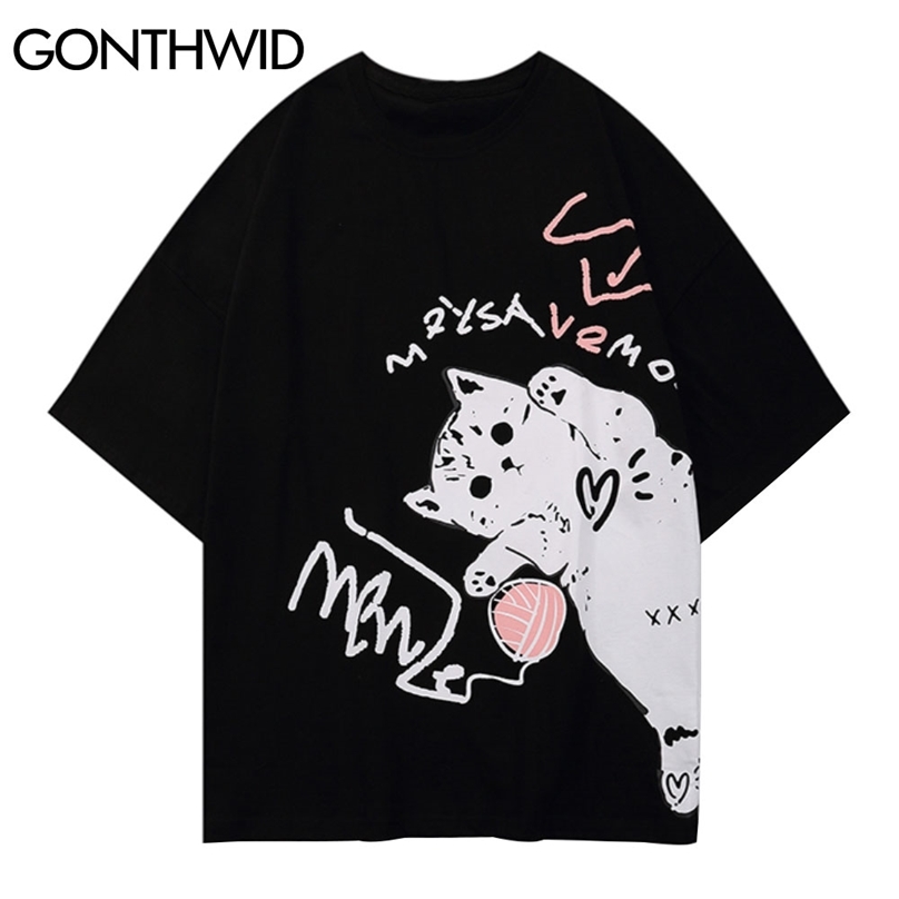 Tshirts Harajuku Casual Summer Men Cartoon Cute Cat Short Sleeve Cotton T-Shirts Hip Hop Streetwear Loose Tees Tops 210602, Black
Tshirts Harajuku Casual Summer Men Cartoon Cute Cat Short Sleeve Cotton T-Shirts Hip Hop Streetwear Loose Tees Tops 210602, Black
