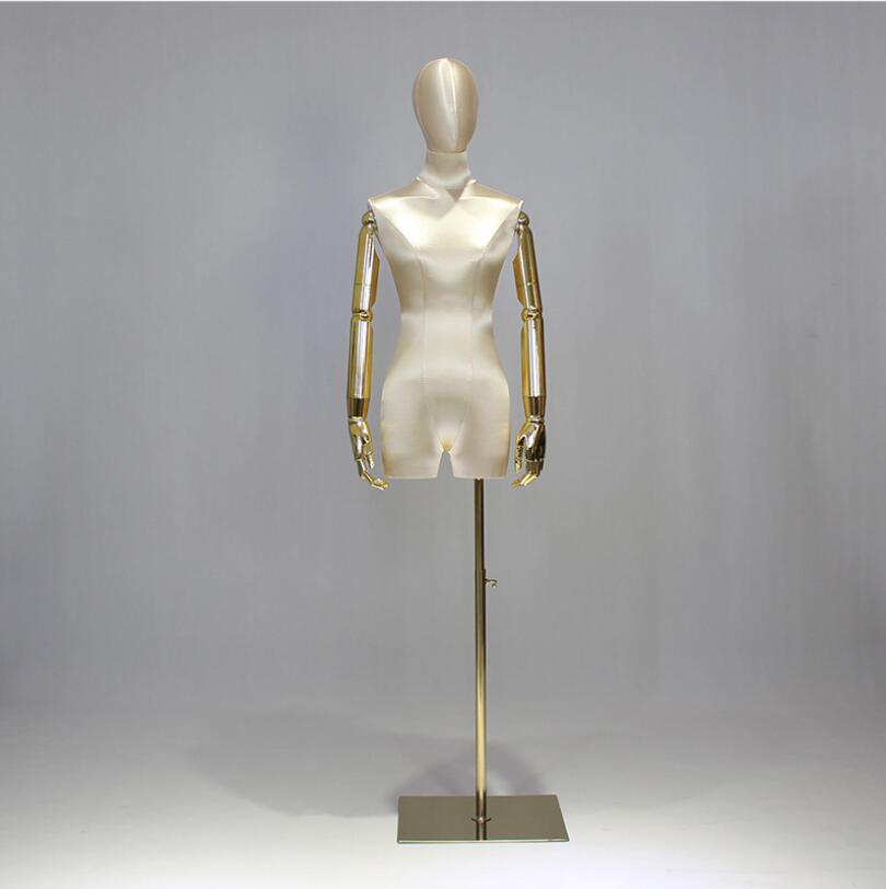 Clothing store model props Commercial Furniture female half length high end silk satin golden arm wedding dress display rack window show platform