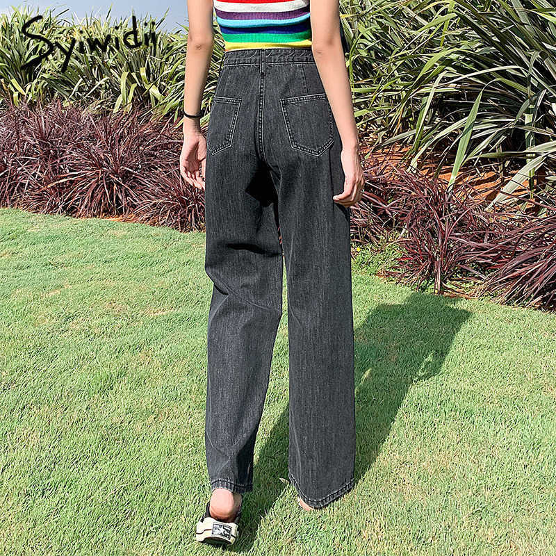 Syiwidii Y2k Baggy Wide Leg Jeans Woman Denim Pants Straight High Waist Trousers Fashion Vintage Streetwear Clothing Gray Blue 210922