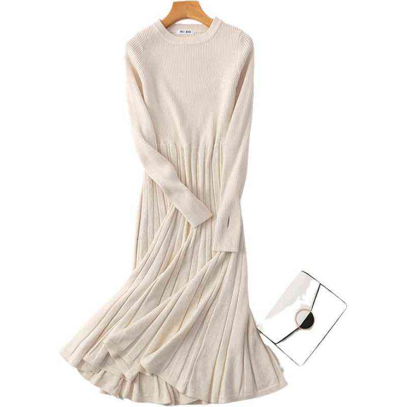 HL Chic Women Long Knit Maxi Sweater Dress Autumn Winter Knitted A Line Dress Ribbed Thick Christmas Pullover Party Dresses 211221