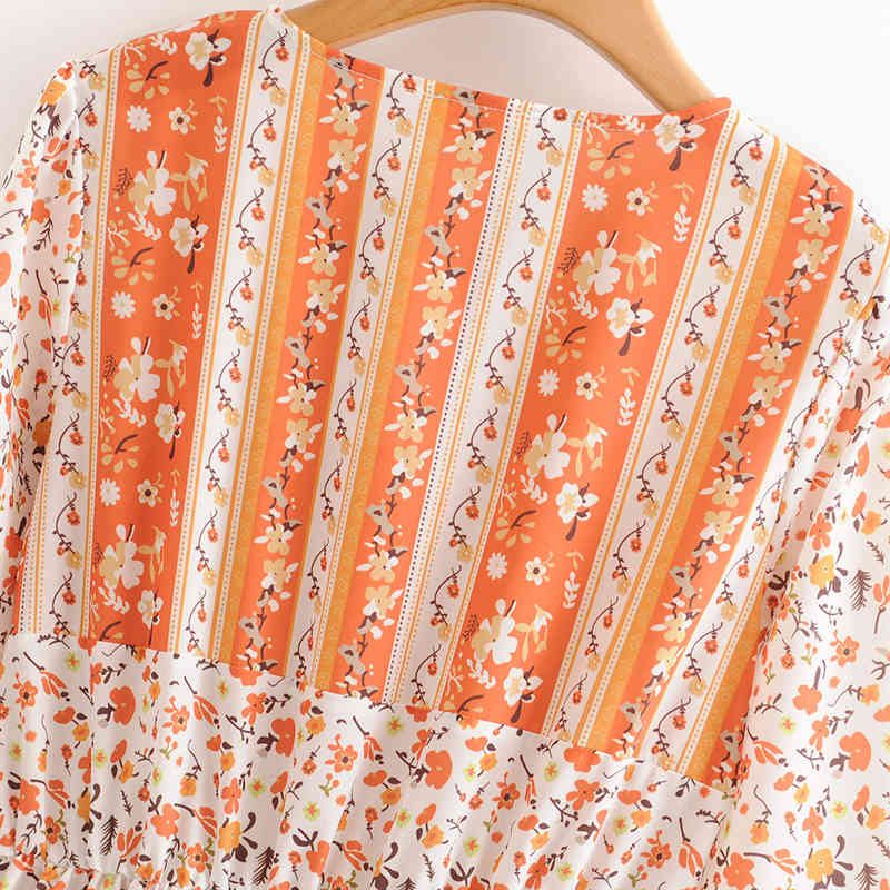 beauty Fashion Boho Floral Print Midi Dress Women Holiday Style Bow Tie O-neck Loose Dresses Female Beachwear 210514