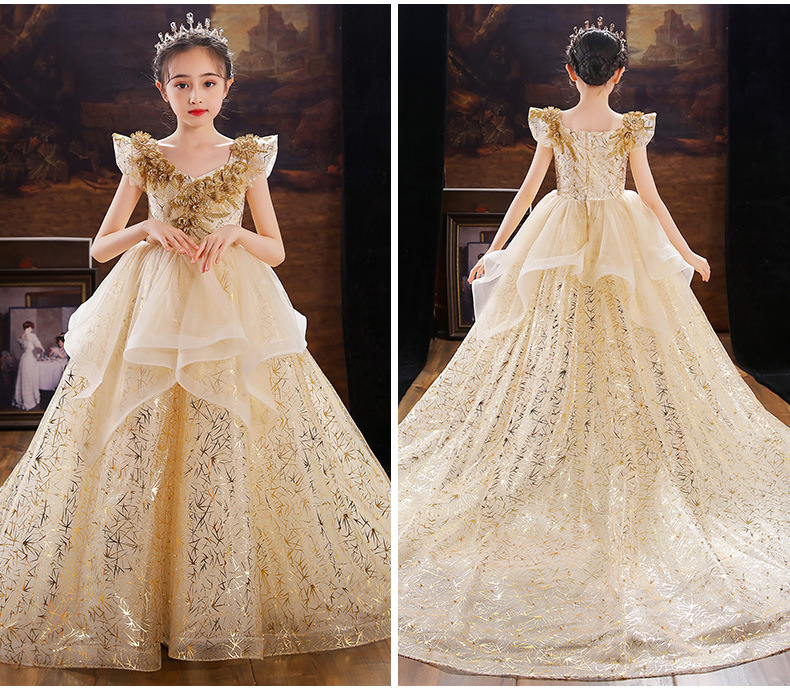 Ball Gown Toddler Girls Pageant Dresses Lace Appliqued Long tail Flower Girl Dress Crystals Tulle First holy Communion Gowns 2021