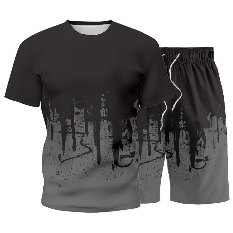 Tracksuit Men Sets Summer Men's Sportswear Short Sleeve T Shirts+2 Piece Beach Shorts Casual Fashion Gym Jogging Male Sportsuits 210603
