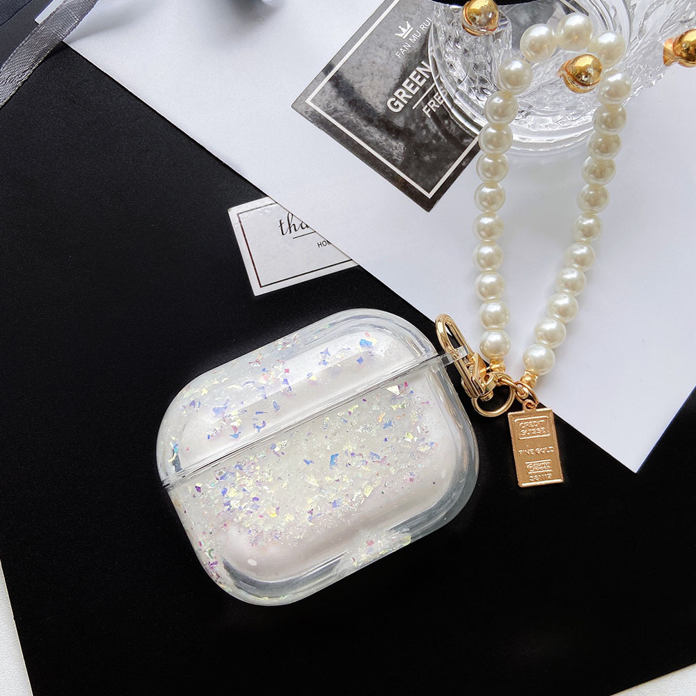 Quicksand Case For AirPods Pro Clear Earphone Case with Pearl KeyChain Cute Liquid Protective Cover for AirPod 2 3 King Ring Air P