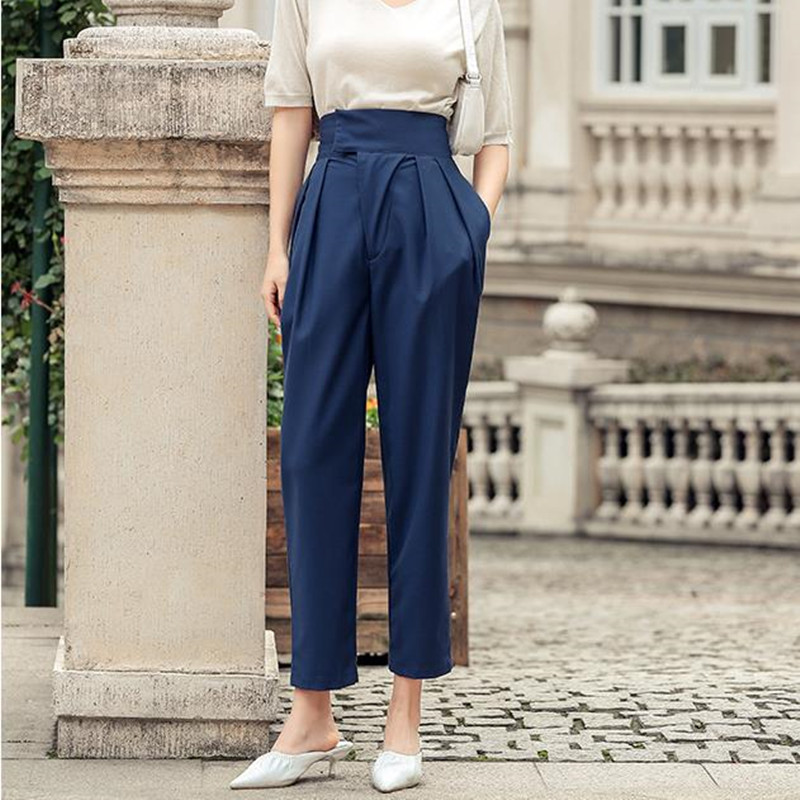 Work Wear Formal High-waist Pleated Carrot Pants Women Autumn OL Harem Fashion Casual Suit Trousers Female 210421
