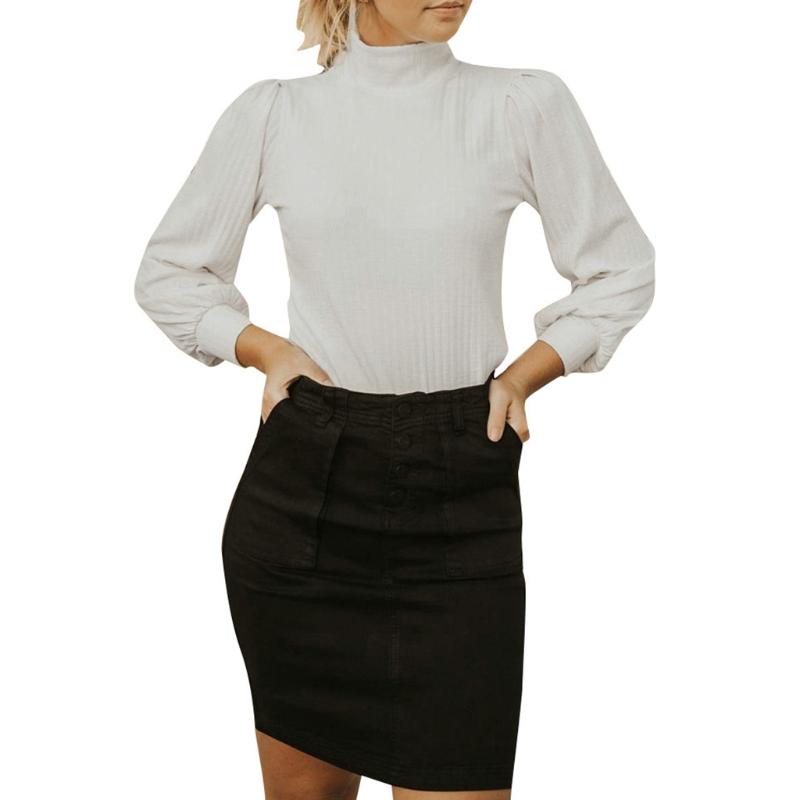 Women' T-Shirt Women Autumn Vintage Puff Long Sleeve Shirts Turtleneck Buttons Back Slim Fit White Pullover Top Ribbed Striped Casual Basic, As pic
Women' T-Shirt Women Autumn Vintage Puff Long Sleeve Shirts Turtleneck Buttons Back Slim Fit White Pullover Top Ribbed Striped Casual Basic, As pic