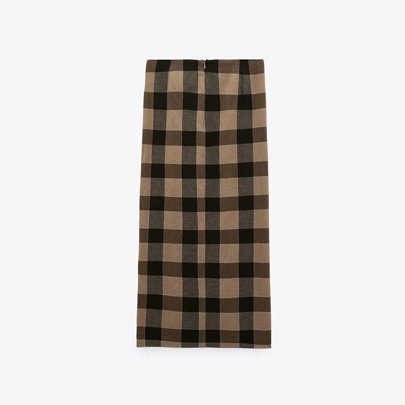 Vintage Elegant Plaid Women Skirts Lady Office Autumn Pencil Long Girls Skirt Female Mid-Calf Mujer skirt 210619
