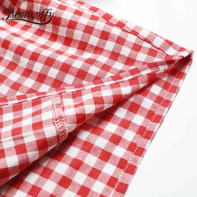 Square Collar Short Sleeve Plaid Shirt Women Fashion Summer Sexy Street Wear Crop Top Female Slim Fit Shirts 210510