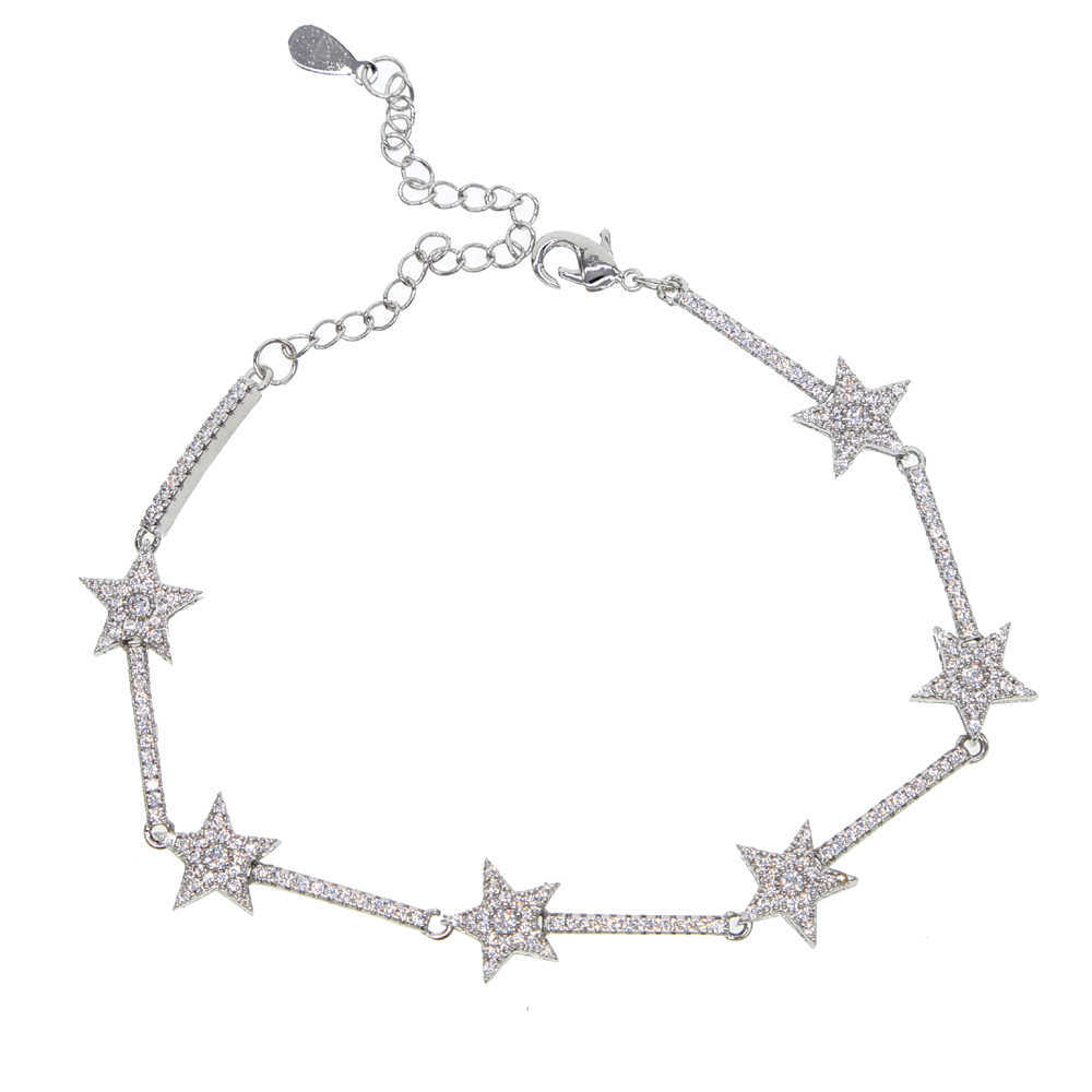 Star Bar Link Chain Bracelet Tennis Chain Paved Tiny Sparking Shiny CZ Stone Stars Bracelets For Women Simple Jewelry Party 210609