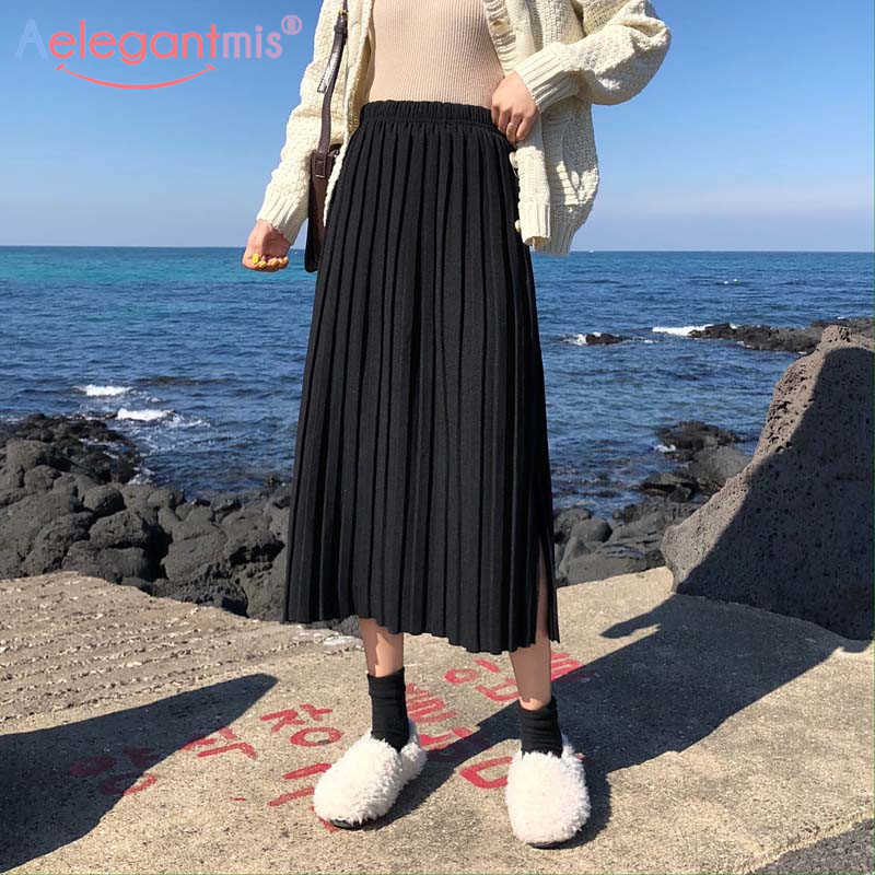 Aelegantmis Split Black High Elastic Waist Pleated Skirt Women Daily Simple Female Vintage Mid Carlf A Line Korean Fashion 210607
Aelegantmis Split Black High Elastic Waist Pleated Skirt Women Daily Simple Female Vintage Mid Carlf A Line Korean Fashion 210607