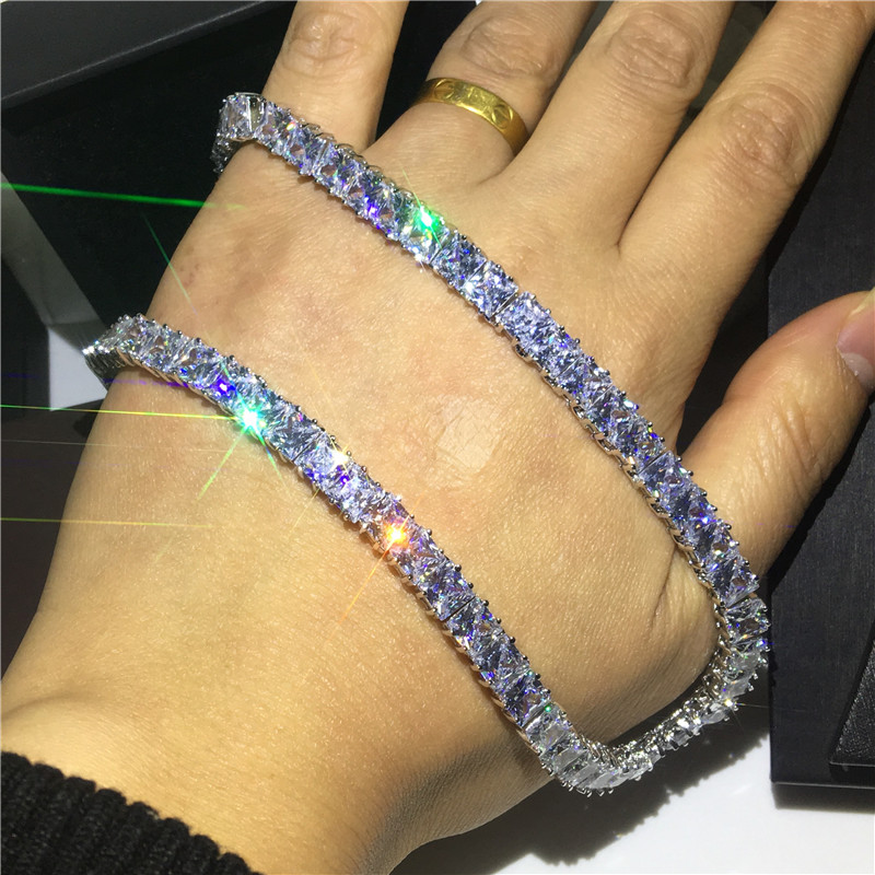 Tennis Necklace White Gold Filled Full Princess cut 7mm 5A cz Party Wedding necklaces for Women men Hiphop Jewelry