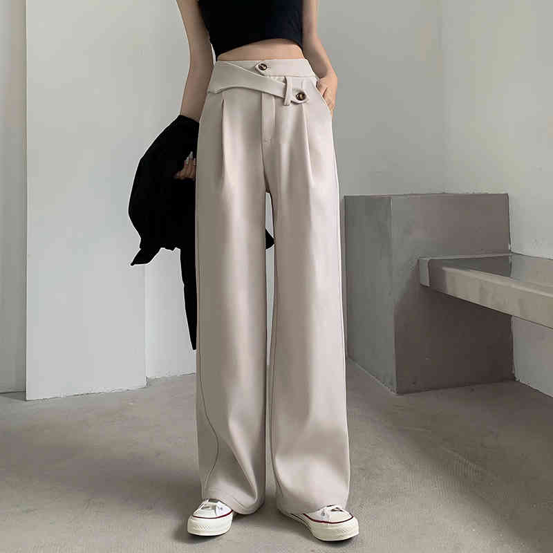 Women Office Lady Straight Plus Size S-L OL Minimalist High Waist Wide Leg Work Wear Pants Solid Trousers 210421
