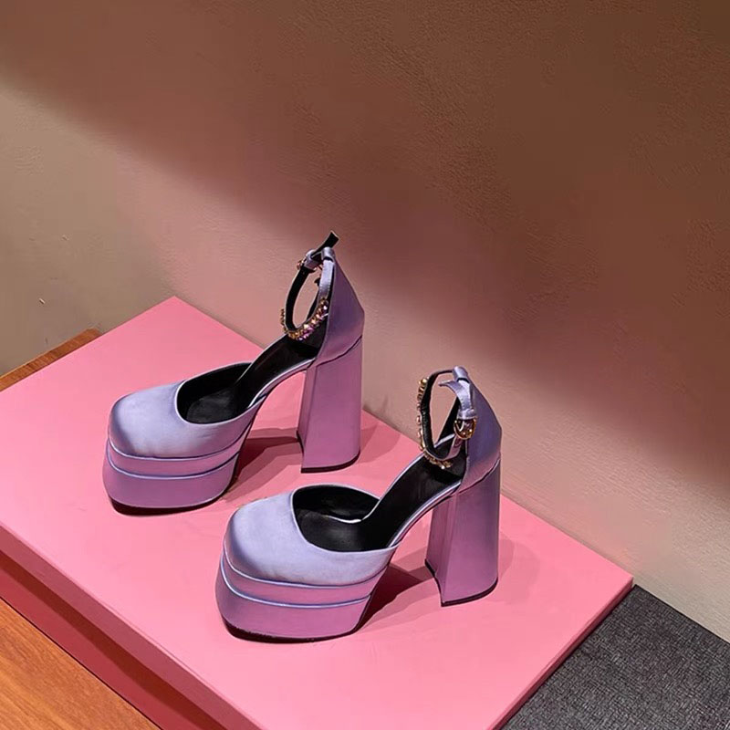2022 spring and autumn show women's high-heeled sandals waterproof platform multi-color Rhinestone silk matching