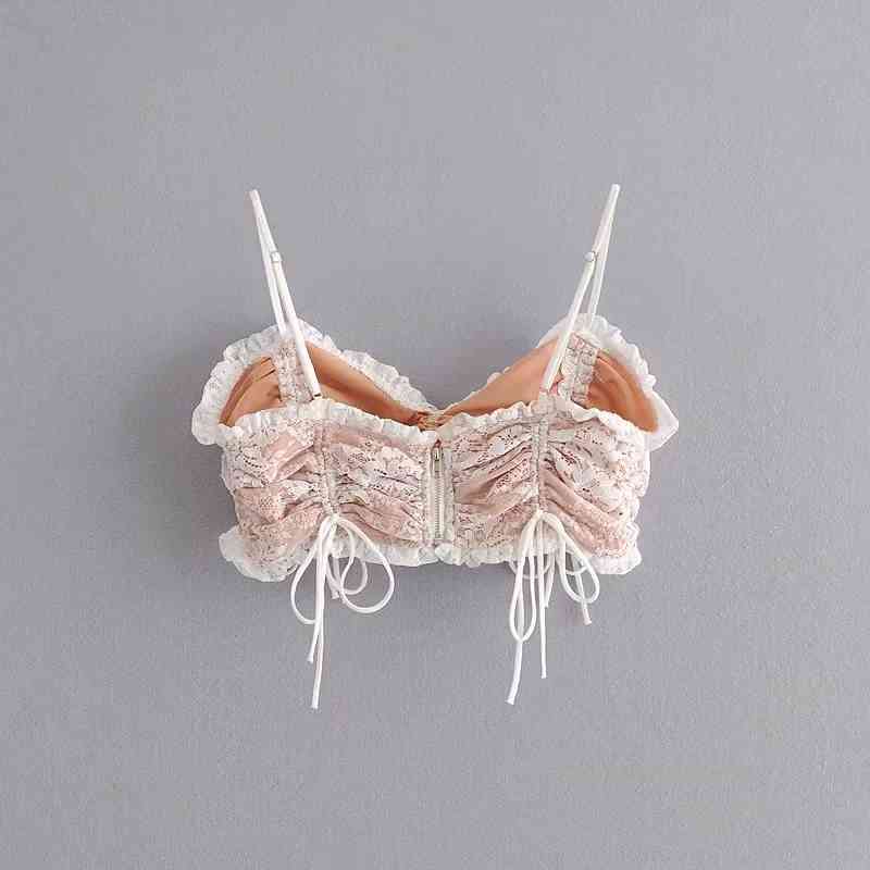 Vintage Chic Lace Ruffles Camis Tops Women Sexy Drawstrings Adjustable Straps Tops Elegant Ladies Chic Camisole 210407