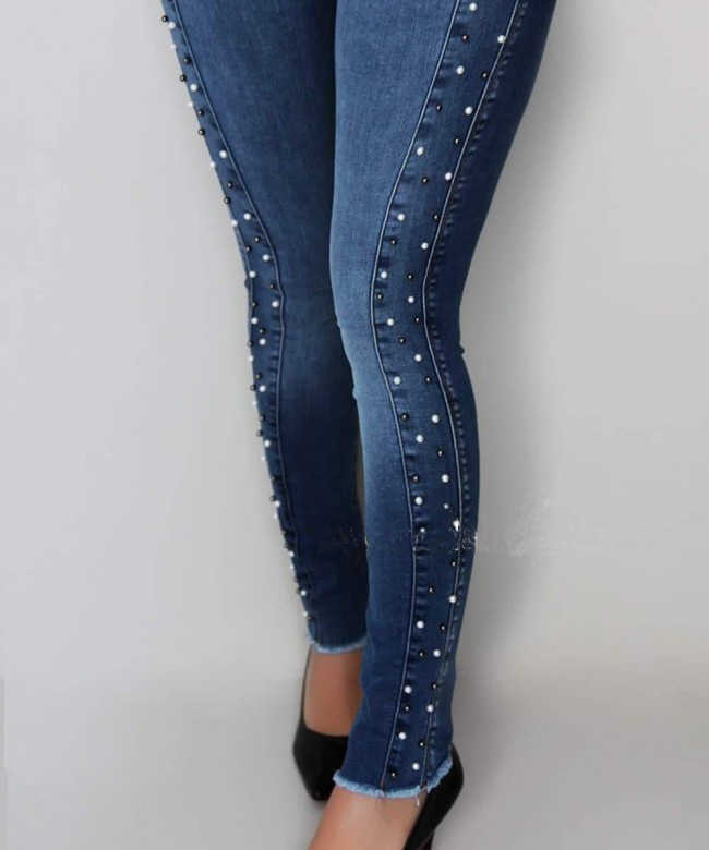 High Waist Side Stripe Embroidered Flares Diamond Push Up Skinny Jeans Women Elasticity Streetwear Clothes Denim Pant 210922