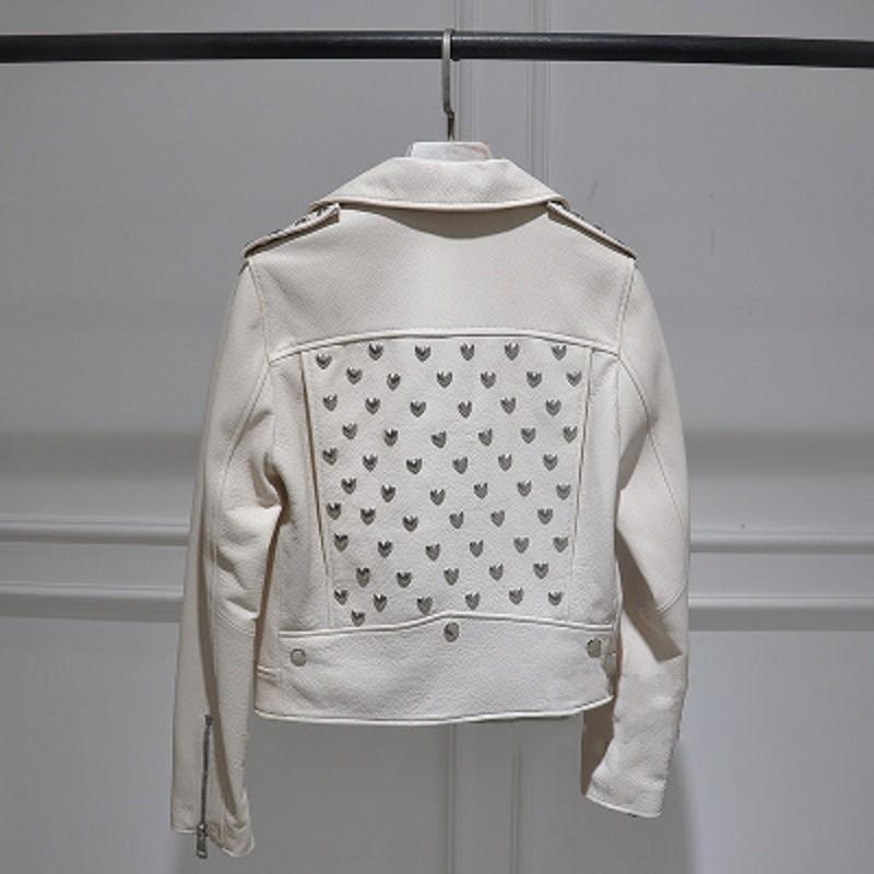 Outerwear Genuine Leather Women Lapel Zippers Love Rivet Motorcycle Jacket Office Lady Slim Sheepskin Short Coat Spring Autumn Women's & Fau