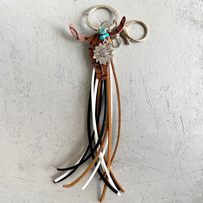 Western Cow shape sunflower key geometry shape leather tassel hoard restoring individuality jewelry by hand