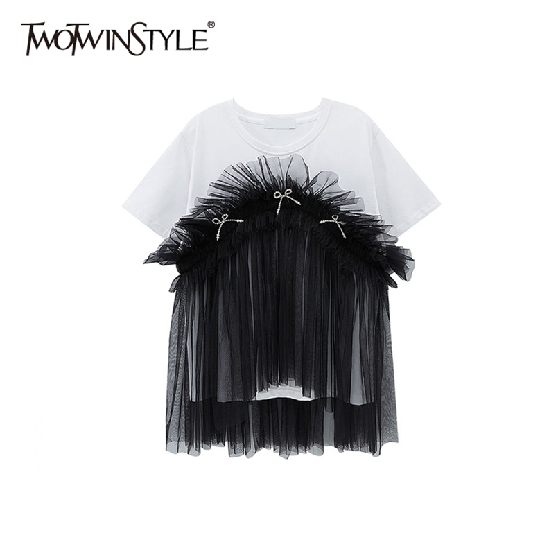 TWOWINSYLE Patchwork Mesh Ruched Shirt For Women O Neck Short Sleeve Bowknot Casual Shirts Female Fashion Summer ide 210524, White
TWOWINSYLE Patchwork Mesh Ruched Shirt For Women O Neck Short Sleeve Bowknot Casual Shirts Female Fashion Summer ide 210524, White