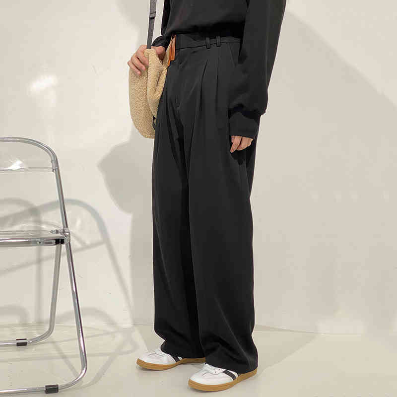 IEFB Men's Loose Color Block Pathcowrk High Waist Slim Casual Suit Pants Black Gray Wide Leg Front Folded Trouser Male 9Y5098 210524