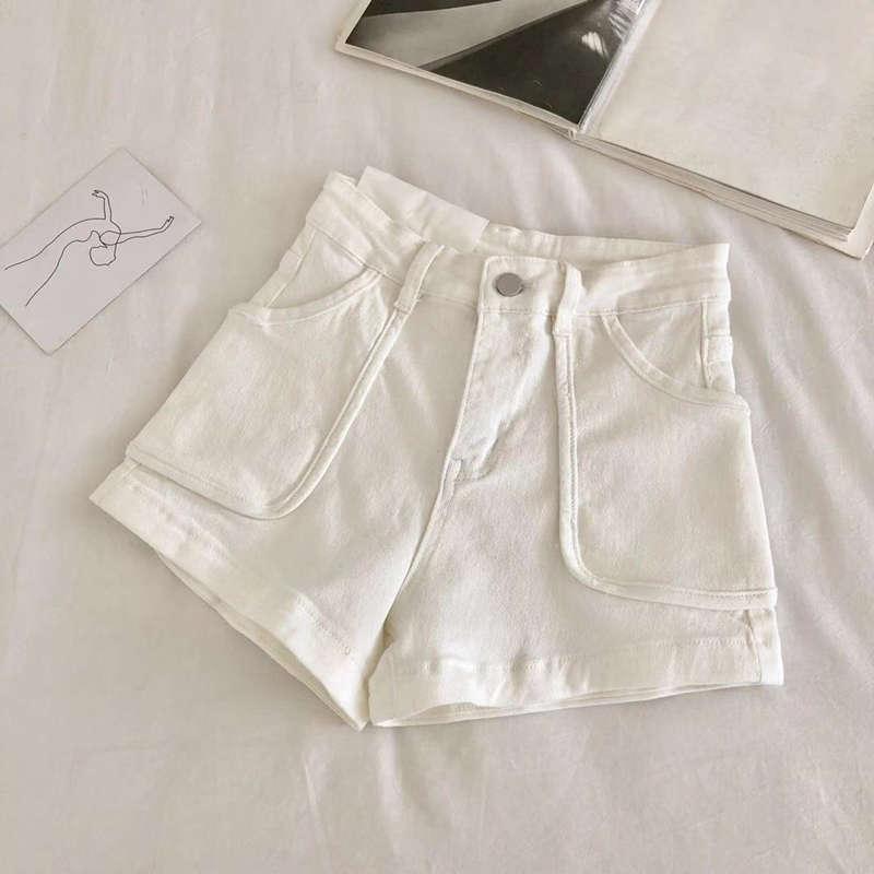 Pockets Denim Shorts Women Casual Summer Vintage Black White High Waist Wide Leg Sexy Jeans Beach Pants C6238 Women's