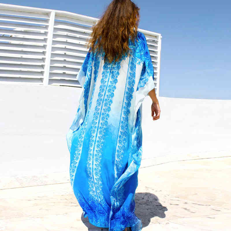 Oversize Cotton Beach Kaftan Women wear Cover ups Tunic Sarong Pareos de Playa Mujer Bikini Maxi Dress #Q773 210420