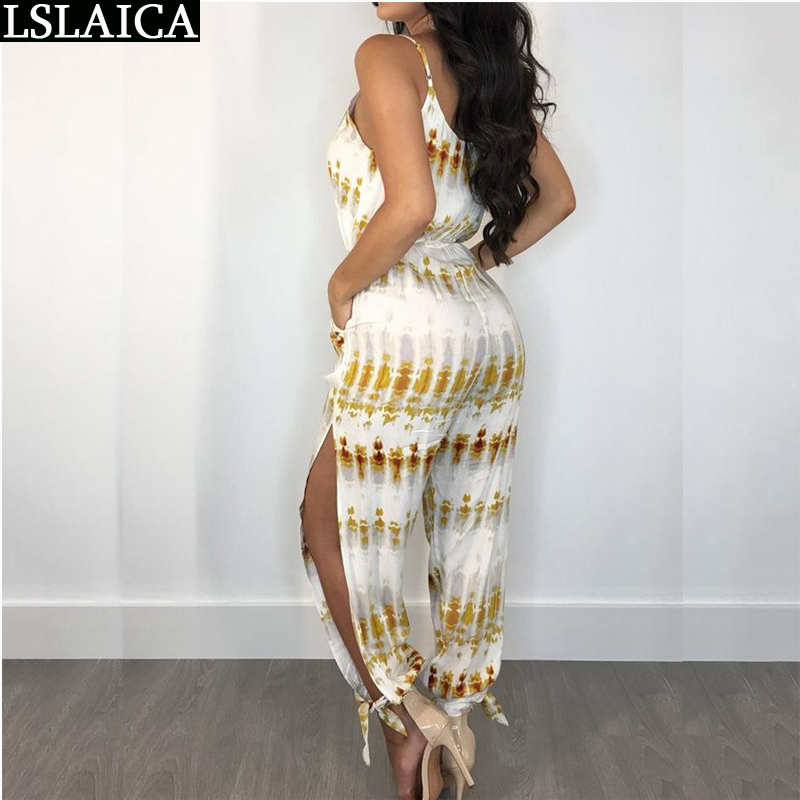 Bodysuit women spaghetti strap slim Tie-dye sleeveless bandage jumpsuit sexy elegant female clubtwear summer 210520