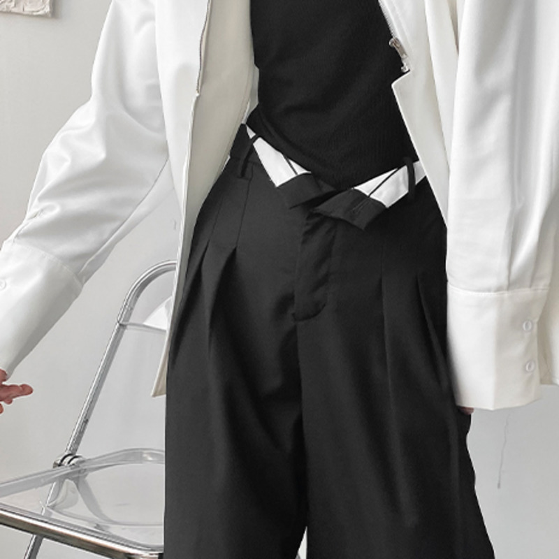 IEFB Men's Wear Contrast Color High Waist Loose Wide Leg Trousers Floor Long Suit Pants Male Straight Trousers 9Y7238 210524