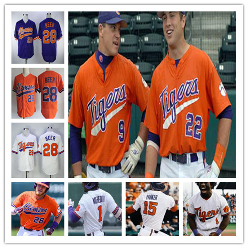 Custom Clemson Tigers Baseball Any Name Number Mens Stitched Jersey 28 Seth Bee…