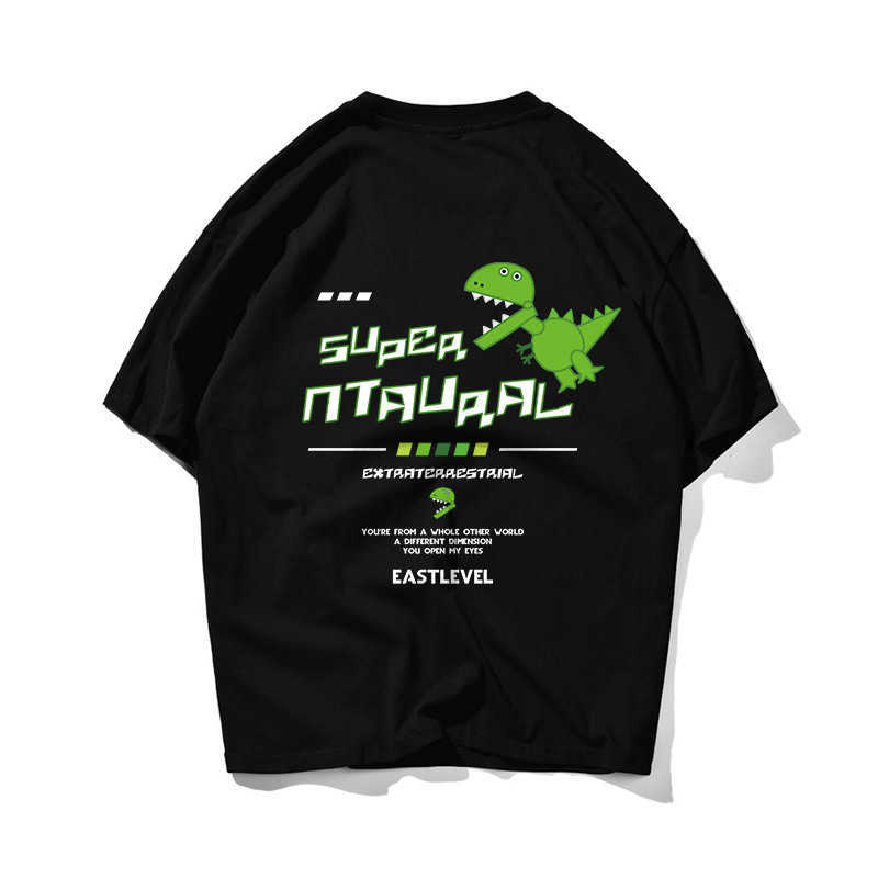 Cartoon Dinosaur Hip Hop Oversize T Shirt Men Streetwear Hand Print Tshirt Short Sleeve Cotton Loose HipHop T-Shirt Couple 210603