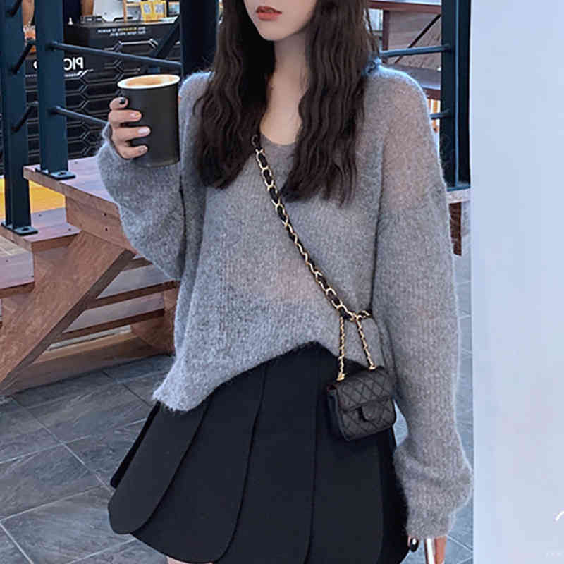 Chic Mohair Thin Hollow Out Tops Women Capes Pullover Vintage Summer Jumper Femme Korean Crop Knitwear 210422