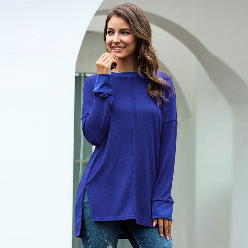 Women T shirt for Spring Autumn Casual loose o-neck long sleeve thick t female Solid women tops s 210524