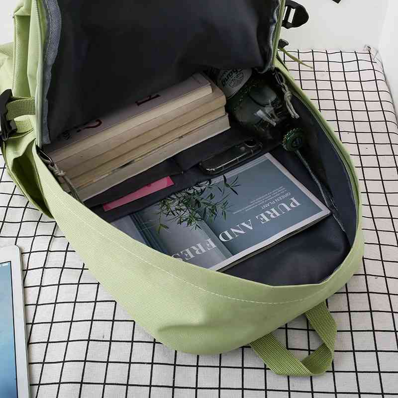 5 Piece Set School Bags For Teenage Girls Women Backpack Canvas Travel Bagpack Notebook Bookbags Teen Student Schoolbag 210809