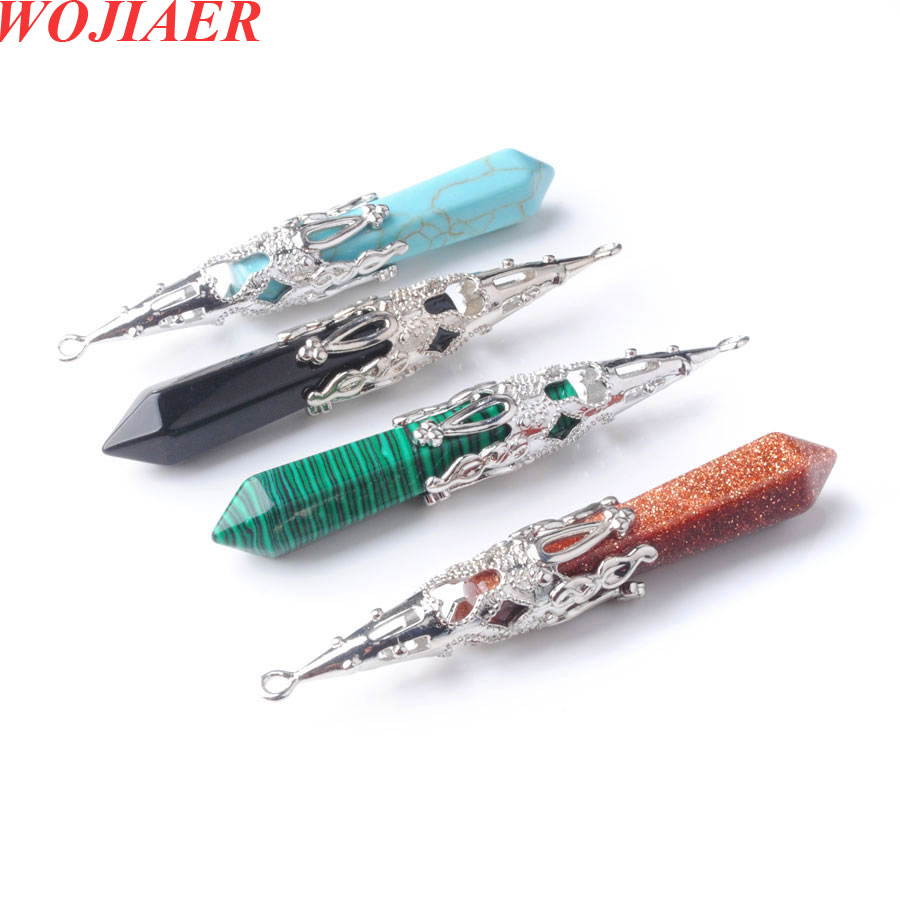 WOJIAER 2021 New 7 Chakra Pendulums Hexagonal Prism Pendant Natural Stone Amethyst Tigers eye Pendulo for Men And Women BO941