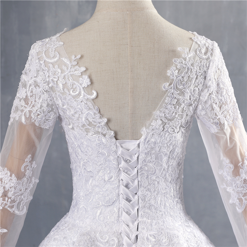 ZJ9160 Ivory lace Long Sleeve Wedding Dress V Neck Appliques Plus Size Bridal Gowns Sheer Bride Dresses Custom Design