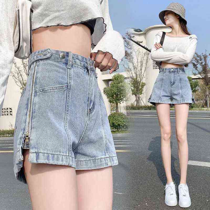 Retro Harajuku Denim Shorts Women's Summer Loose Wide Legs Fashion Thin Jeans Ladies Straight High Waist Pants Streetwear 211129
