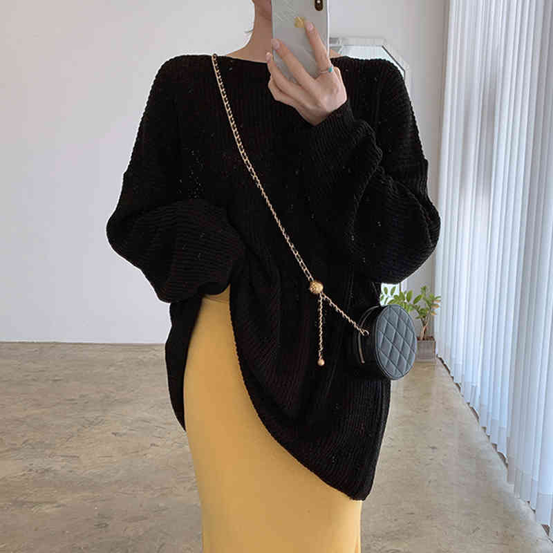 Women Sweater Summer Korean Chic Simple Lazy Style Candy Color Long-Sleeved Thick Needle Anti-Sei Knit Pullover 210514