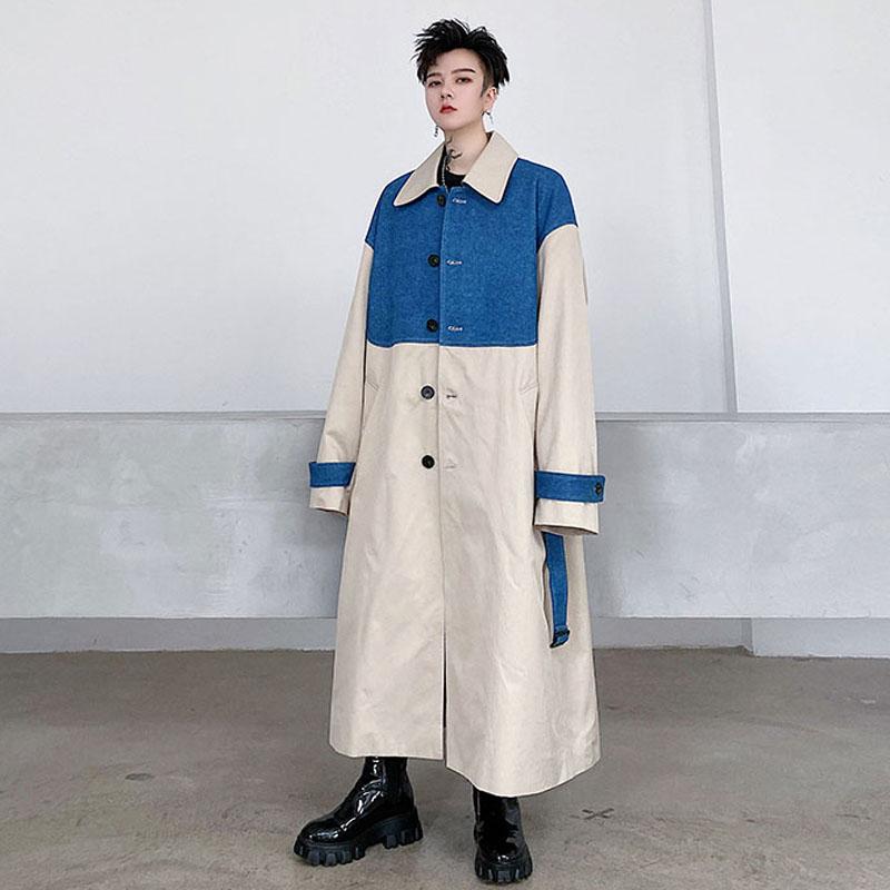 Men's Trench Coats Male Women Streetwear Hip Hop Vintage Fashion Jacket Windbreaker Outerwear Men Deinm Splice Belt Loose Casual Long Coat, Kk1518 khaki
Men's Trench Coats Male Women Streetwear Hip Hop Vintage Fashion Jacket Windbreaker Outerwear Men Deinm Splice Belt Loose Casual Long Coat, Kk1518 khaki