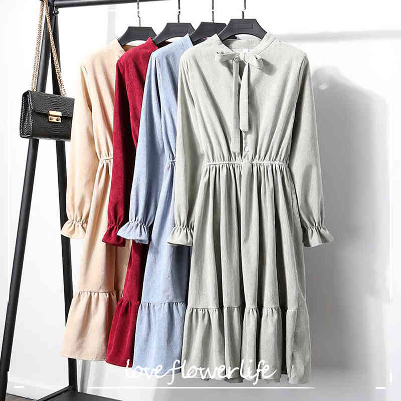 Autumn Vintage Corduroy Dress Women Elastic Waist Solid Color Plus Size Dresses Elegant Party Long Sleeve Dress Vestidos 210521, Apricot
Autumn Vintage Corduroy Dress Women Elastic Waist Solid Color Plus Size Dresses Elegant Party Long Sleeve Dress Vestidos 210521, Apricot