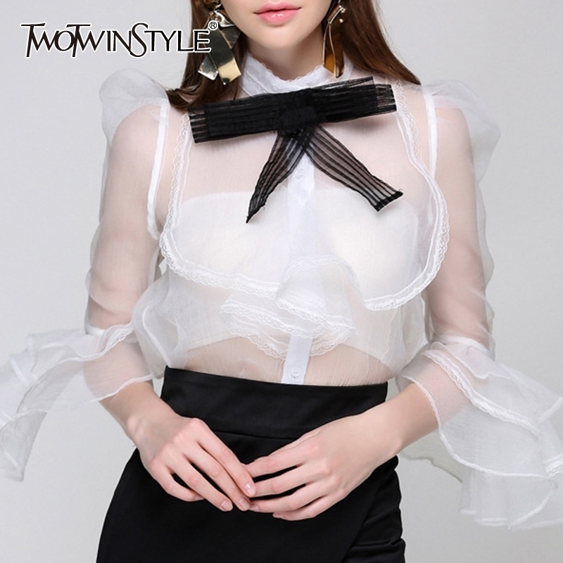 Ruffle Perspective Shirt For Women Bowknot Neck Flare Sleeves Slim Fit Blouse Top Female Summer Fashion 210524, White
Ruffle Perspective Shirt For Women Bowknot Neck Flare Sleeves Slim Fit Blouse Top Female Summer Fashion 210524, White