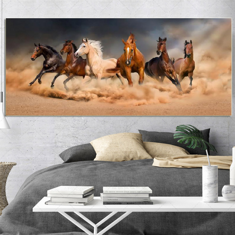 Eight Horses Running In Sea Canvas Painting Wall Art Animal Pictures For Living Room Bedroom Modern Home Decoration Unframed